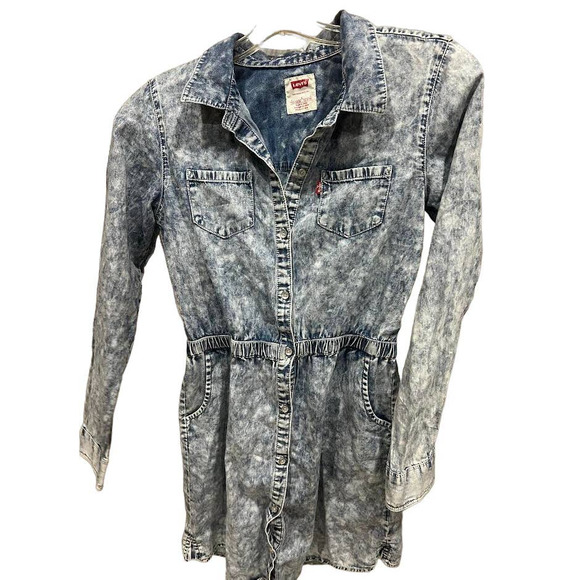 Levi's Girls Acid Wash Button Down Long Sleeve Dress Size 12-13 YRS - Picture 1 of 5